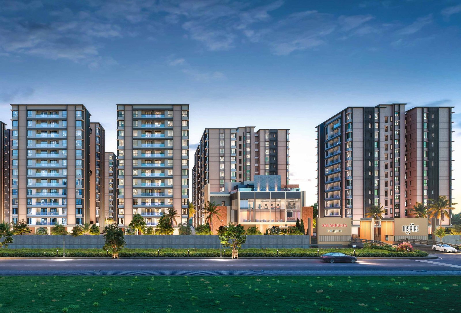 View of the towers from the road, artist's impression