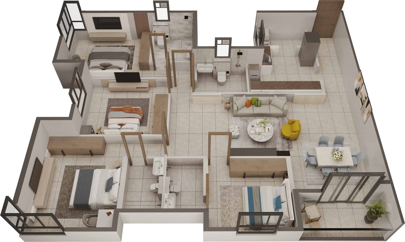 Illustrative unit plan of 4 BHK + 4 Toilets, 2025 sq ft saleable area